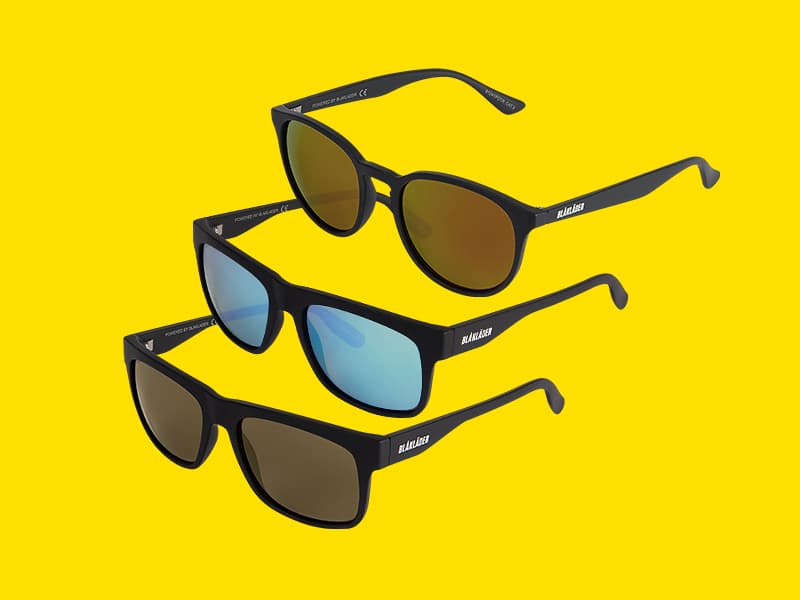 Blåkläder sunglasses in all variants with a yellow background